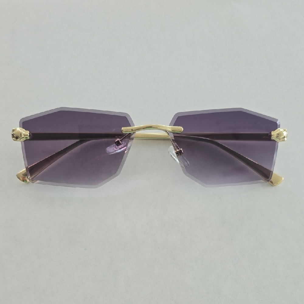 Women's Rimless Gray Lens Sunglasses with Gold Leopard Accents